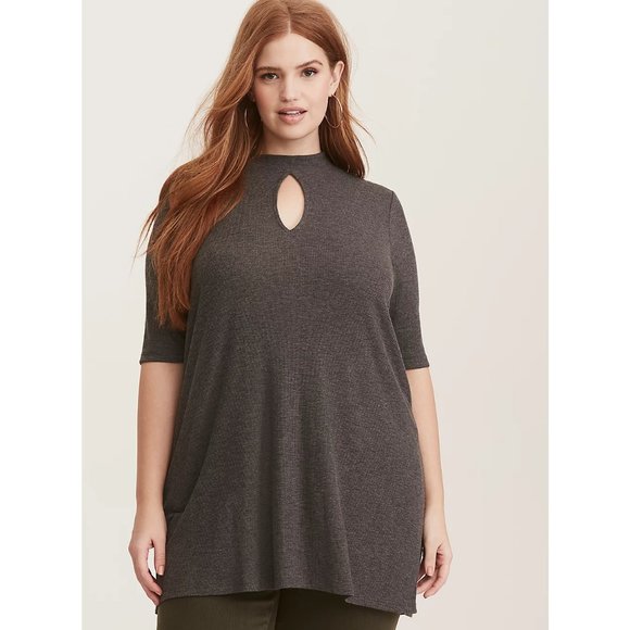 torrid Tops - Torrid Gray Charcoal Mock Neck Ribbed Tunic Size 2